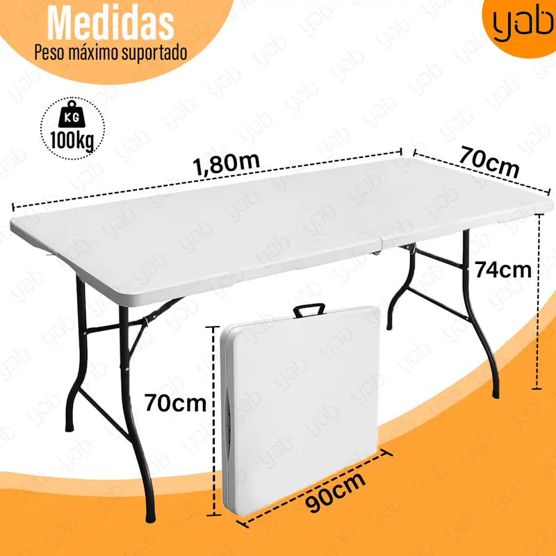 Imagem 9 de Mesa Dobrável Vira Maleta Portátil Com Alça 1,80m Tampo HDPE Estrutura Aço Resistente