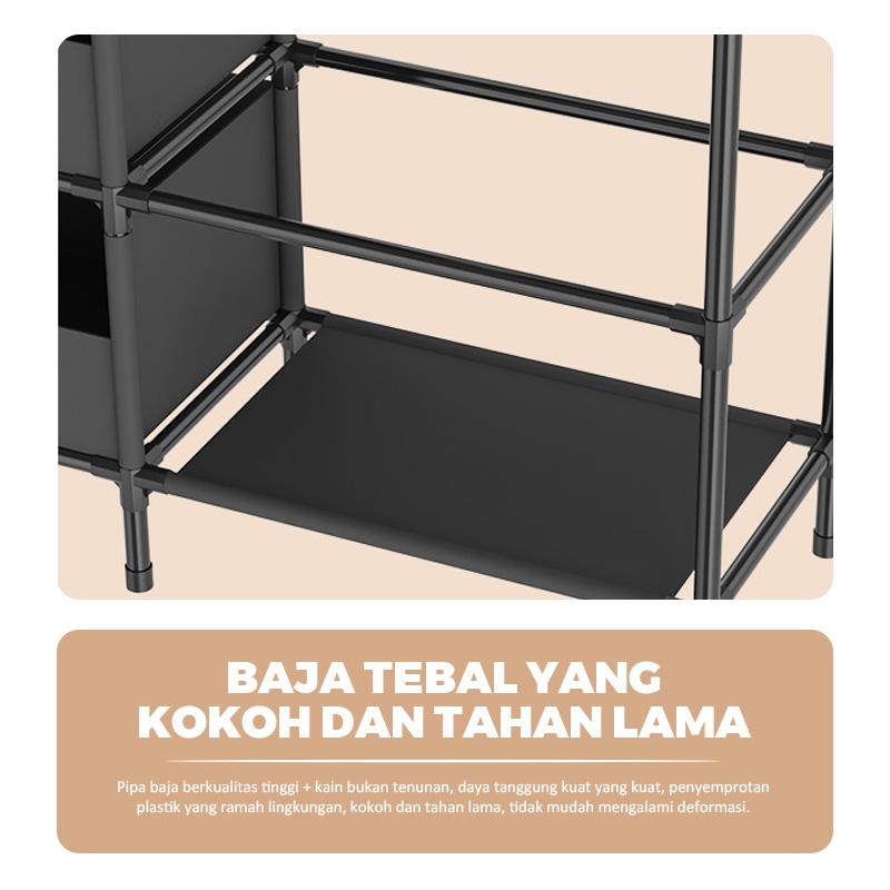 COD Rak Gantungan Pakaian Wardrobe Clothes Storage Rack Stand Hanger Rak Lemari Pakaian Minimalis Rak Penyimpanan Dengan Tirai Laci Portable