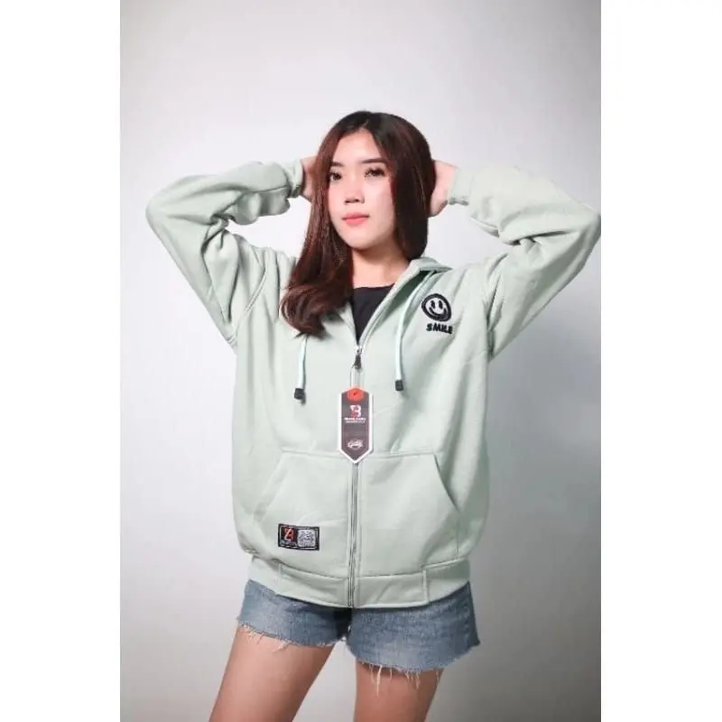 Jaket Hoodie Zipper Bordir Smile Distro Nyaman  Kerah Remaja Keren 6