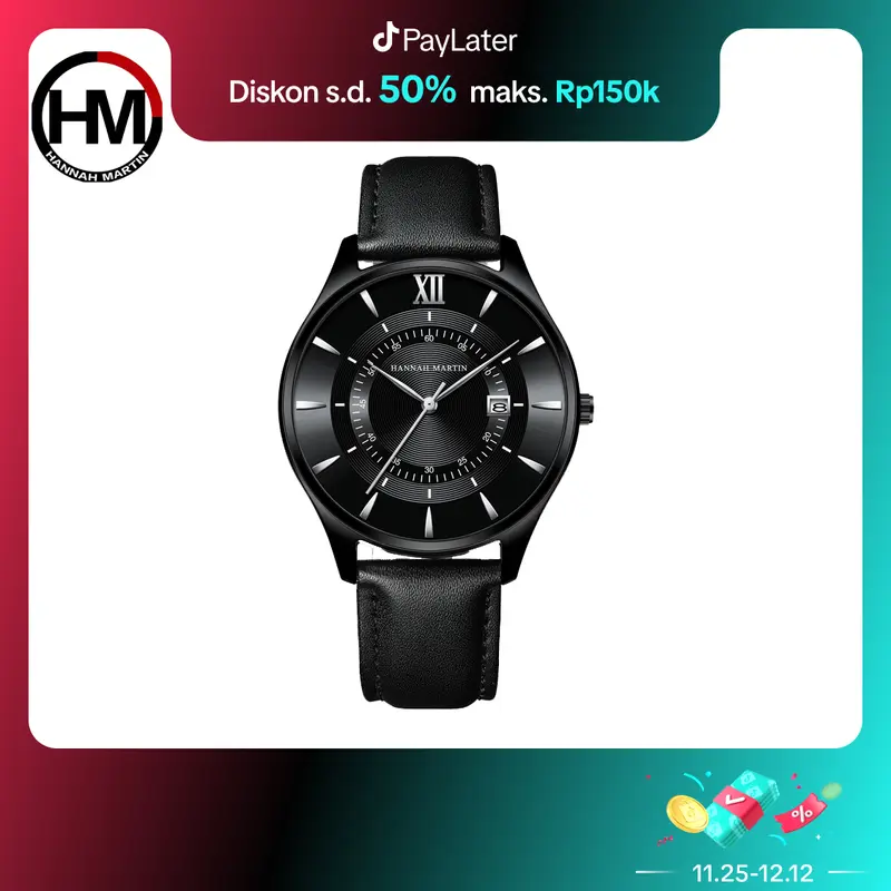 HANNAH MARTIN  1231 Jam Tangan Pria 100% Original Model Terbaru Keren Quartz COWOK Kulit Anti Air Men Watch COD Laki Arloji Men Watch kado laku promo diskon elegan watches gift ulang tahun 0