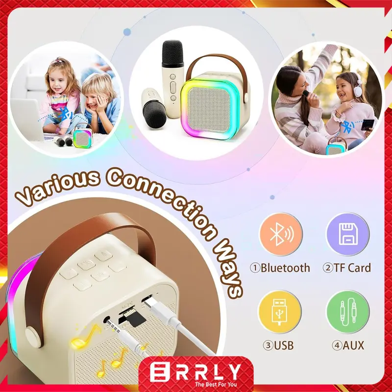 Mini Karaoke Set Speaker Bluetooth K12 LED Karaoke Super BASS Mic Microphone Wireless 1&2 4