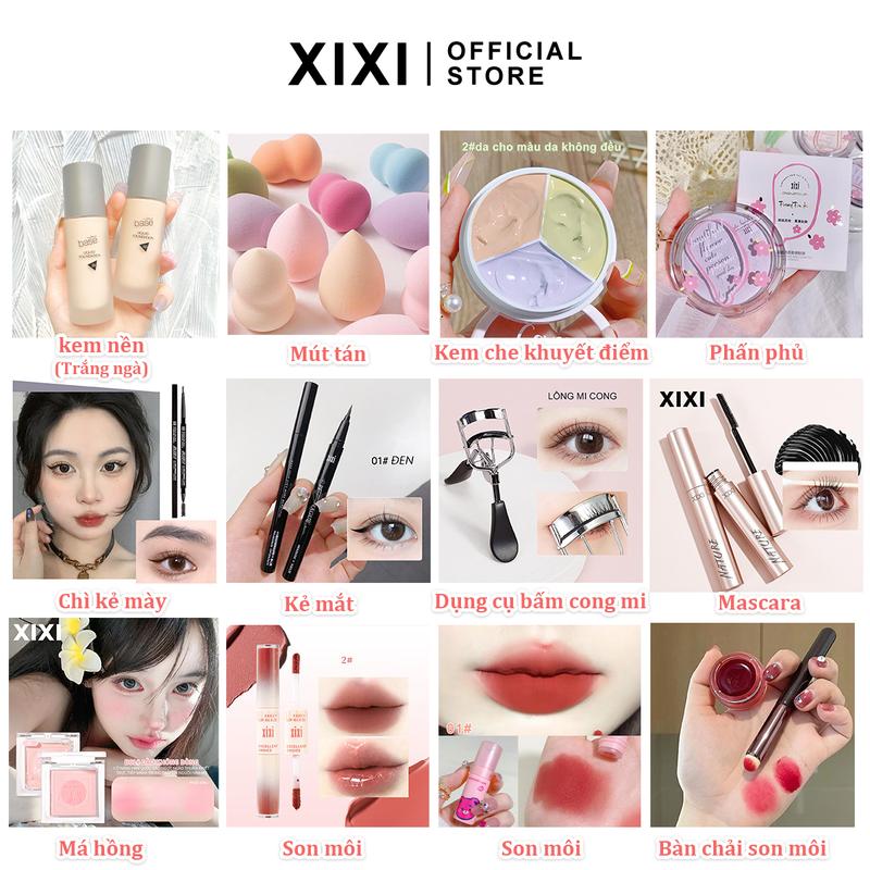 Bộ Trang Điểm, XiXi, 12 Món, Bao Gồm Kem Nền Dạng Lỏng, Phấn Phủ, Kem Che Khuyết Điểm, Mascara, Lông Mày, Kẻ Mắt, Kéo Mi, Son Môi, Phấn Đánh
