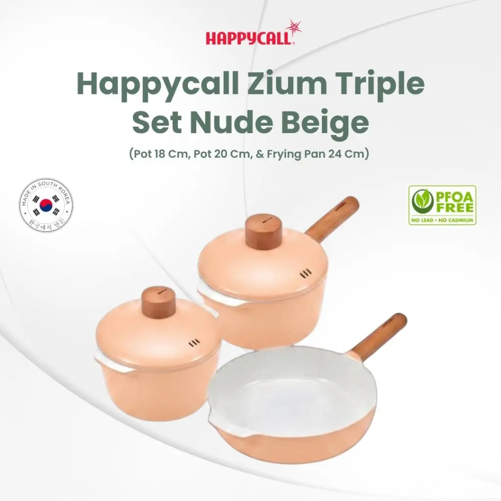 Happycall Zium Triple Set Nude Beige  - Panci Non Stick Ceramic coating