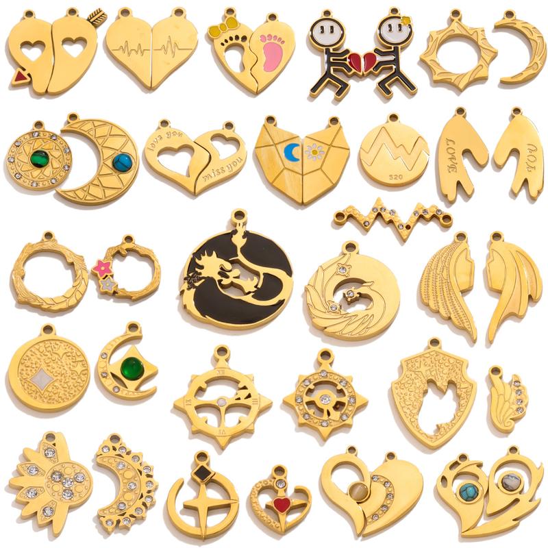 Charm Mặt Dây Chuyền Cặp Đôi Mặt Trăng Trái Tim Bằng Thép Không Gỉ, Phong Cách…
