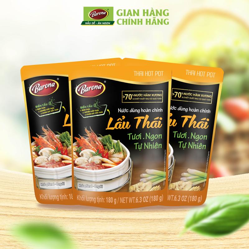  Gia Vị Combo 3 Gói Nước Dùng Lẩu Thái Barona 180g 