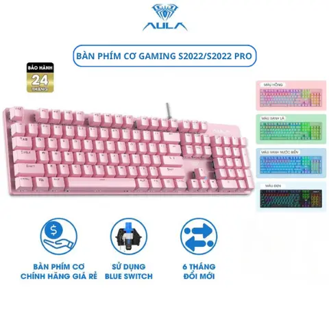 Bàn phím cơ AULA S2022 S2022PRO Gaming Giá rẻ Full Size Blue Switch LED RGB nhiều chế độ Chơi game Chính hãng