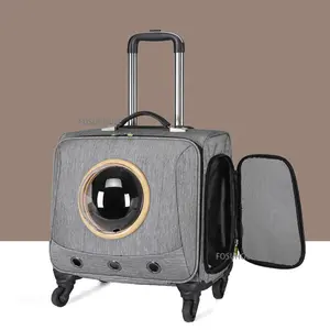 Breathable Pet Strollers Modern Cats Trolley Case Outdoor Travel Dog Cart Luggage Backpack Cat Bag Pets Products with Wheels T K - Green-B