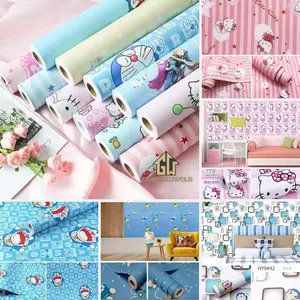 WALLPAPER Ukuran 45cm X 8M Wallpaper Motif Hello Kitty Doraemon Per roll / Wallpaper kamar / Wallpaper Ruang Bermain / Gudang Wallpaper ID