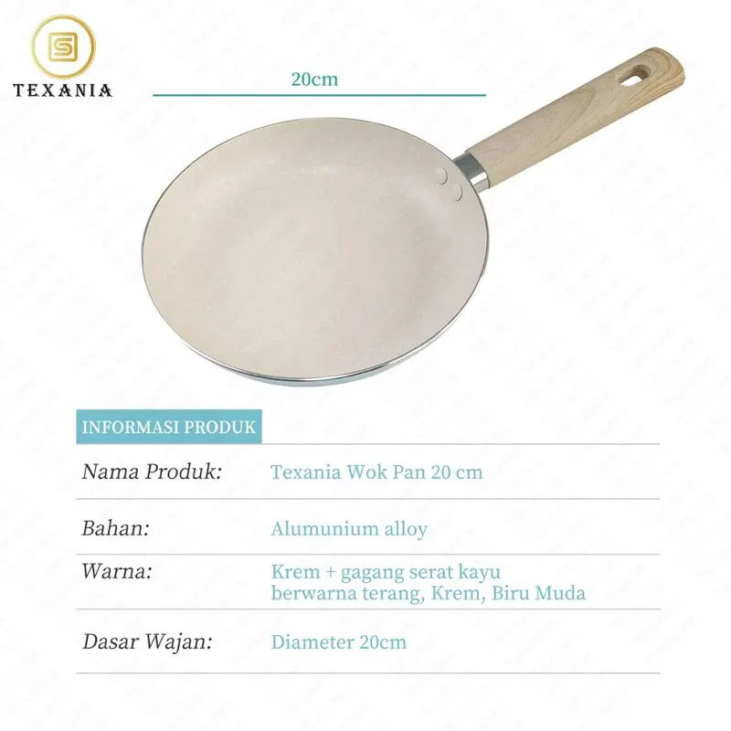 TEXANIA Set Panci Mie Biru Alumunium Anti Lengket 18cm - Frypan Biru Alumunium Anti Lengket 22cm Gagang Motif Kayu Lembut Stainless Bottom Free Obeng Kitchenware 7