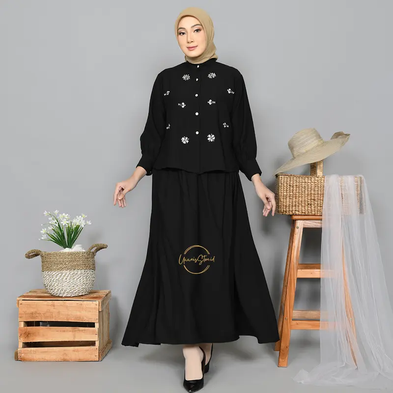 CLARA One Set Wanita Payet Mewah Linen Setelan Atasan Rok Kekinian 0