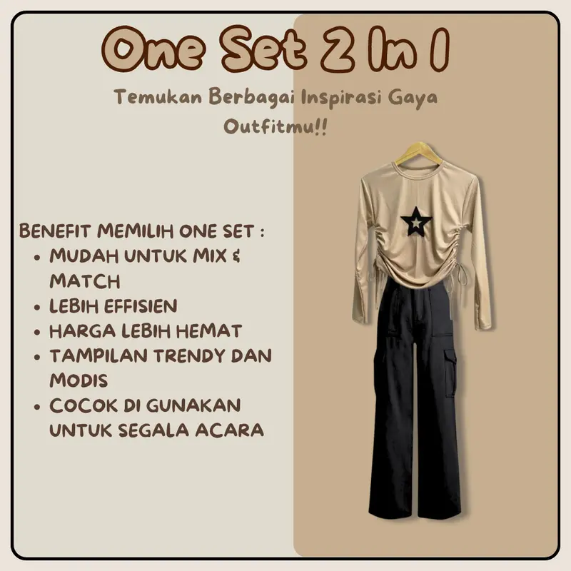 Setelan Wanita Casual | 3 IN 1 Outfit (Atasan Starla Blouse, Celana Cargo, Hijab Bella Square) | Kombinasi Oneset Hangout Kekinian - VM009 3