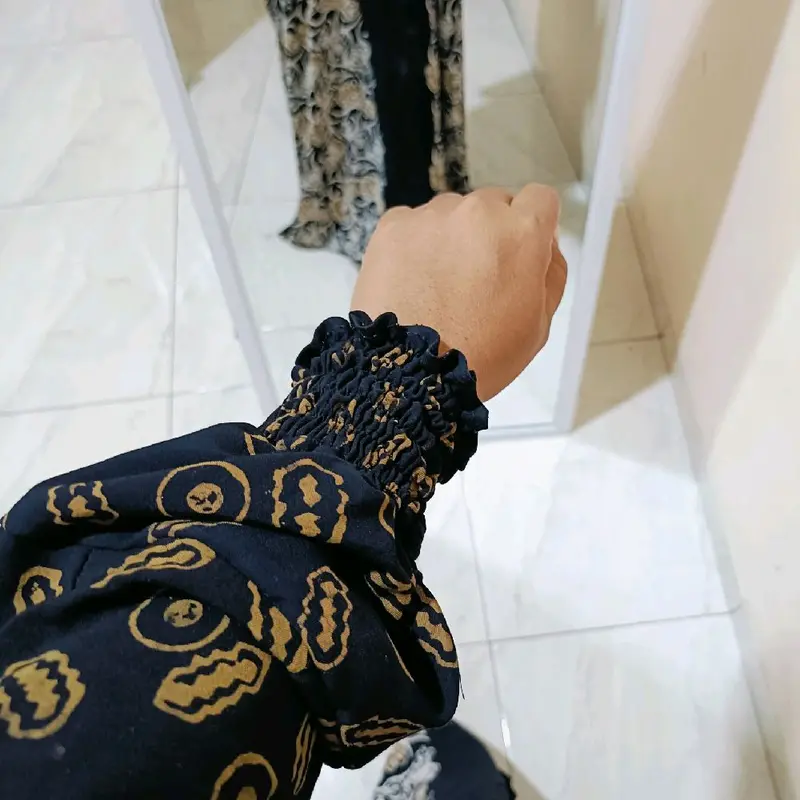 Kaftan Premium Batik Cap/Kaftan Adelia Rayon Tebal Gamis Wanita Motif Hitam 2