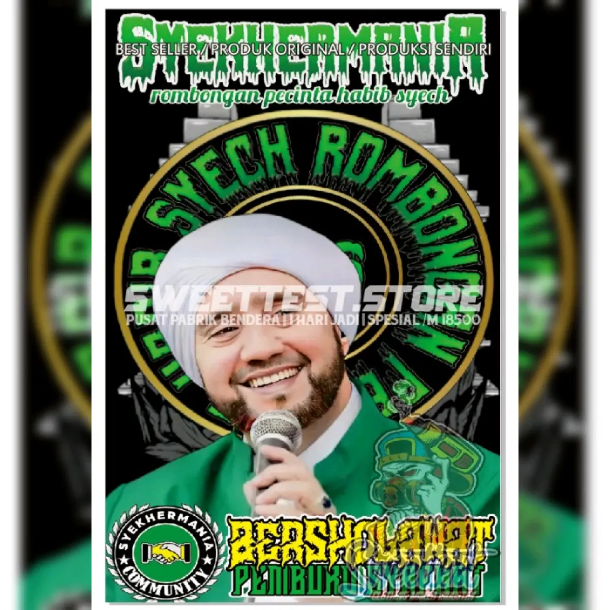 READY STOK BENDERA SHOLAWATAN + PECINTA HABIB 1 HARI JADI TANPA PREE ORDER LANSUNG KIRIM, BONUS BENDERA, SYEKHERMANIA KAIN POLYSTER Kain