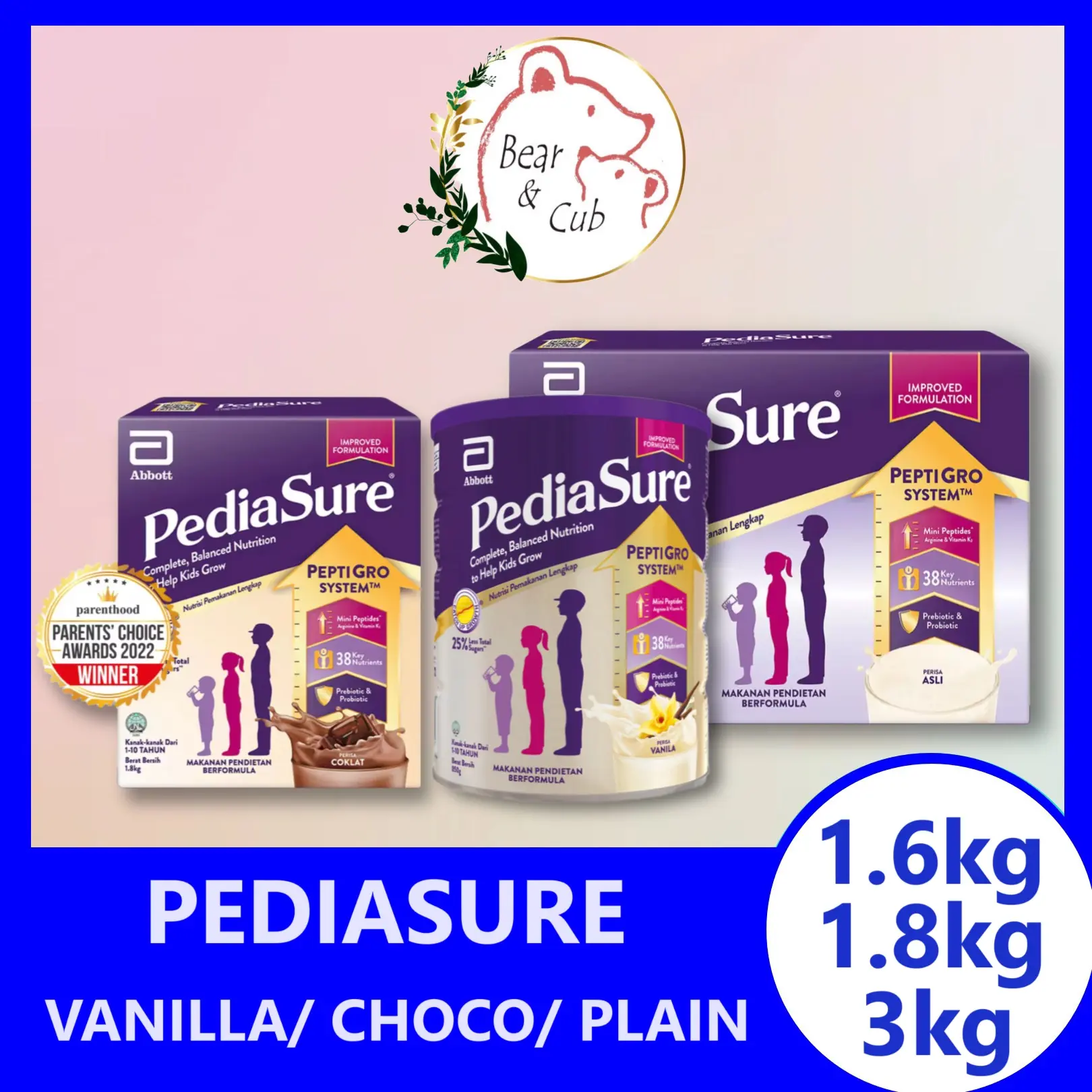 [NEW FORMULA] 1.6Kg/1.8kg/3kg PEDIASURE (1~10 years)- VANILLA/ PLAIN/ CHOCOLATE