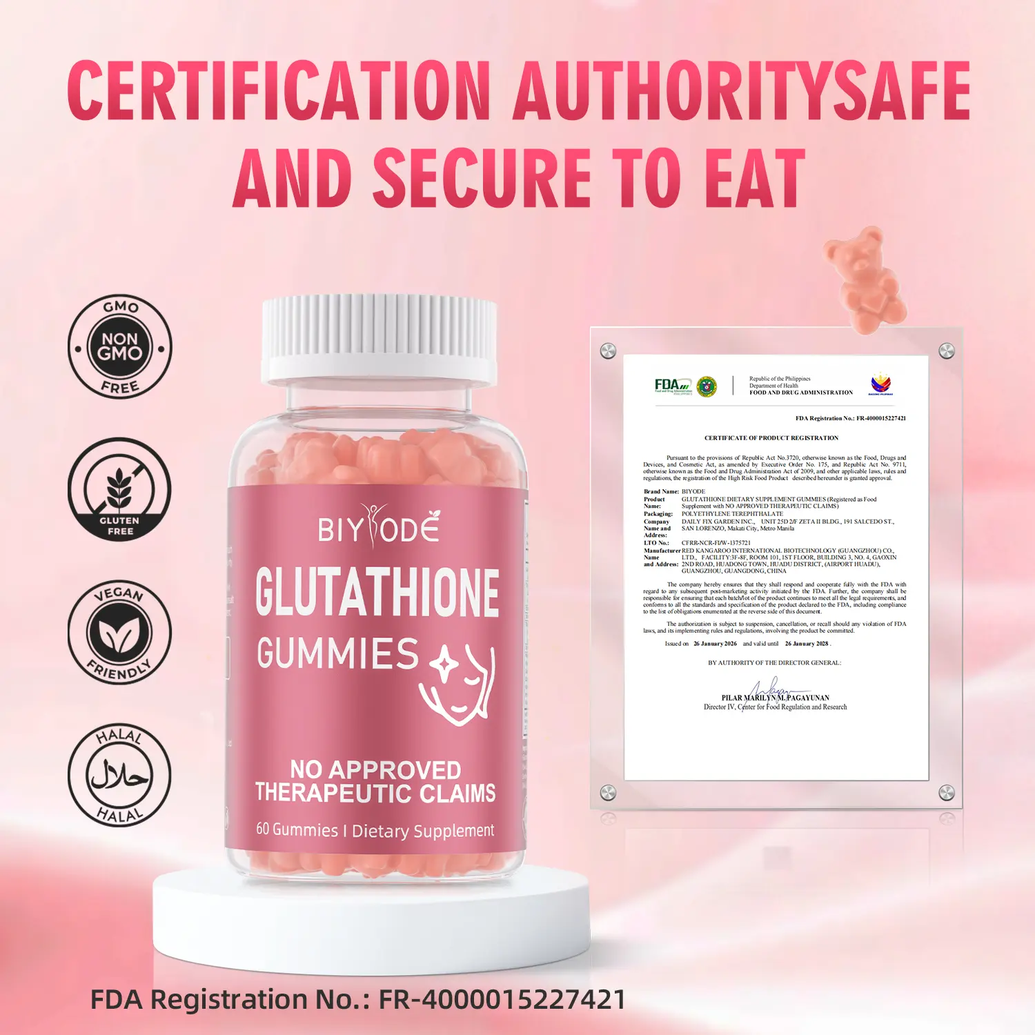 FDA approved! Glutathione Whitening Gummy Collagen Vitamin Dietary  Supplement Whitening Gummy Anti-aging Skin Brightening Collagen Vitamin  Beauty Gummy Supplement