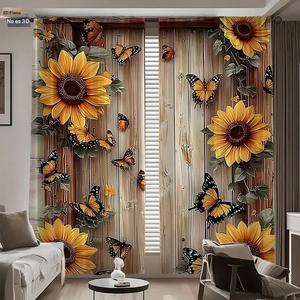 Cortinas de 2 piezas con diseño de girasol y mariposa en bosque, estilo rústico, aptas para sala de estar, dormitorio, estudio y hotel; decoración del hogar; cortina de privacidad; ideal como regalo