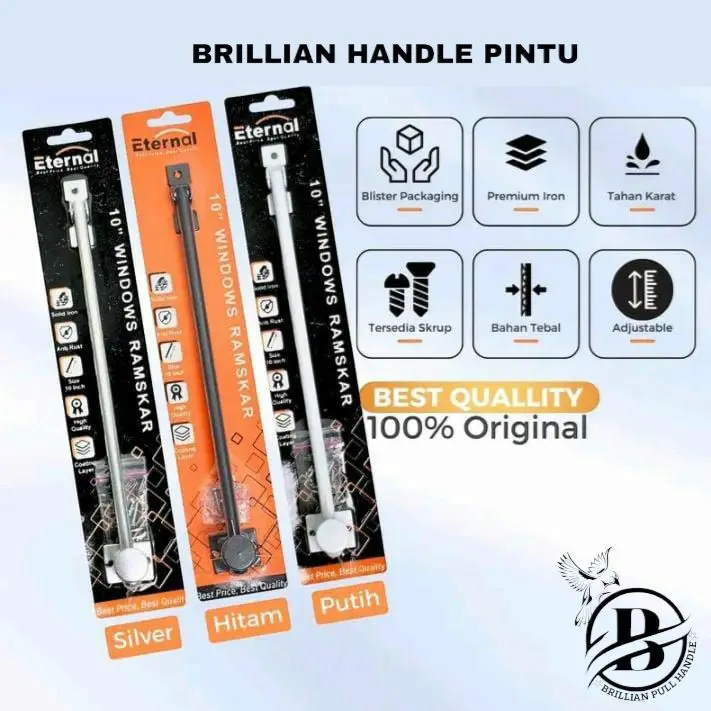 Ramsekar / Penyangga Jendela Premium Quality Bahan Stainless Steel - Warna Silver Putih Hitam
