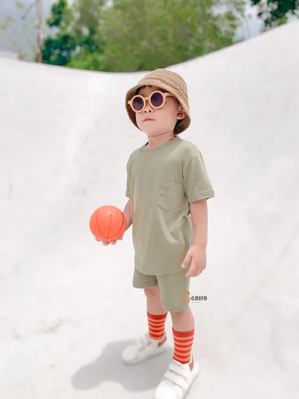 Kaos Pocket Anak 1-5 Tahun Balita Unisex Cotton Combed - Baju Anak - Atasan Anak - Kaos Polos Kantong Anak Earth Tone 2