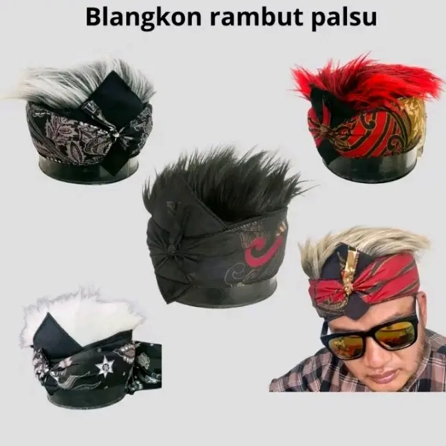 topi udeng rambut palsu viral pria dewasa