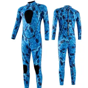 MY01 Wetsuit Pria 3mm Spearfishing Bahan Neoprene Camouflage Biru Tahan Air untuk Diving Nyaman dan Gaya