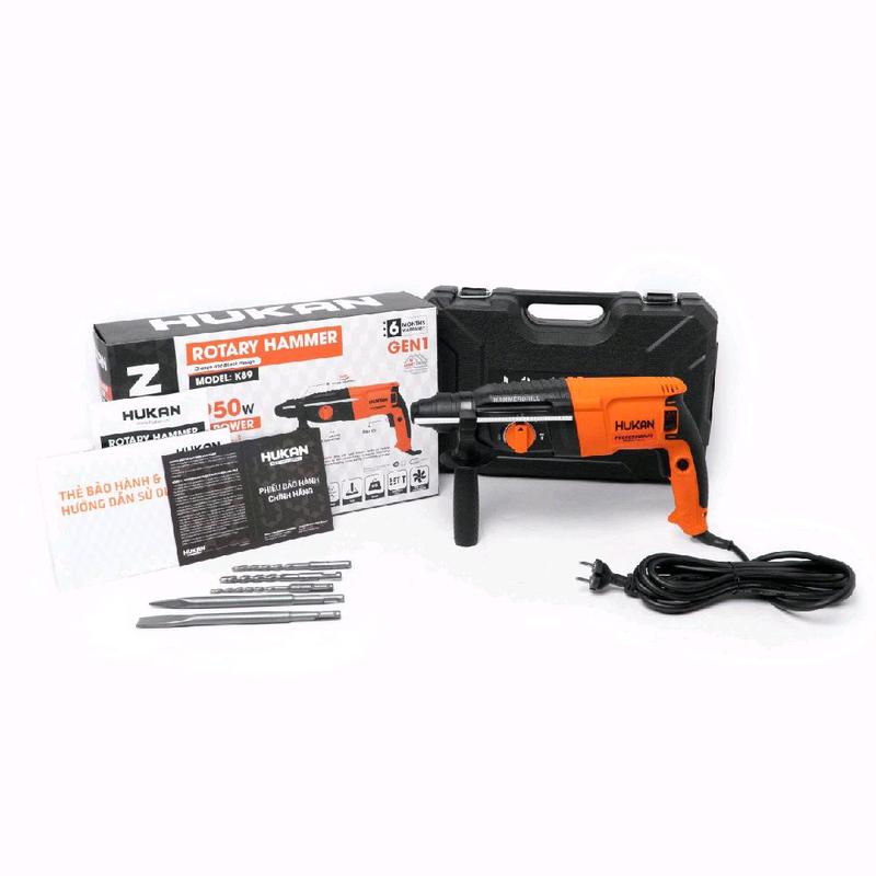  Máy khoan đục bê tông HUKAN K89 3 Chức năng Công suất 950W lực 3.2J Tặng Bộ 5 Mũi khoan và Đục đầu gài SDS plus 