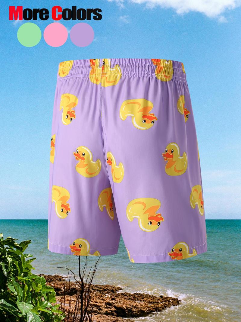 Product Introduction of Men's Cartoon Duck Print Beach Shorts, Casual Breathable Quick Drying Shorts for Summer, Men's Bottoms for Beach Vacation 5