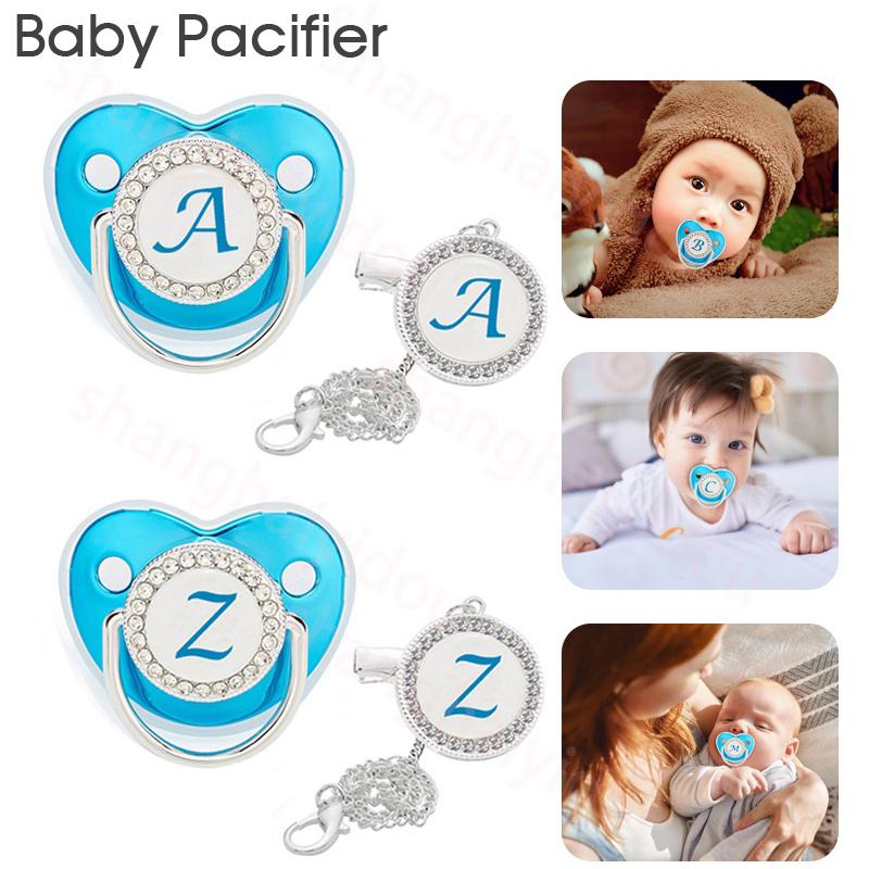 Product Introduction of Blue 26-letter soother Essential for soothing your baby to sleep Pacifier set with chain clip and dust cap Can be used as a teether 0
