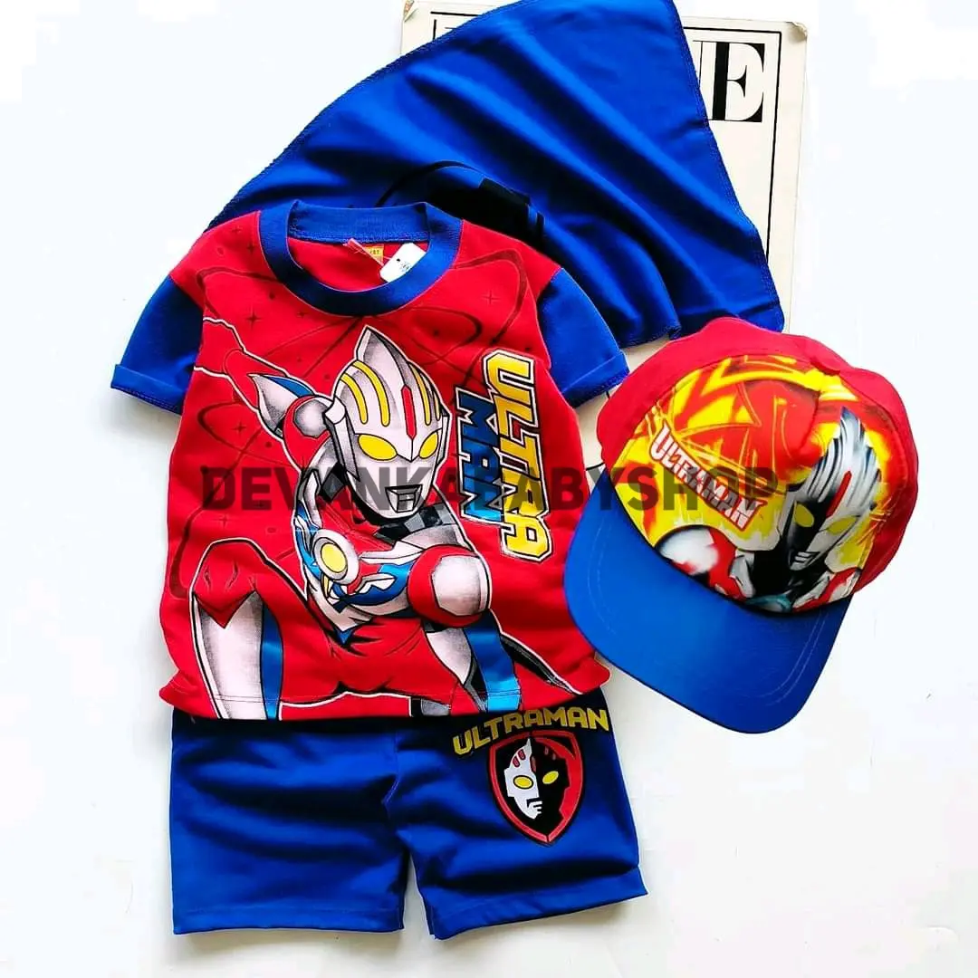 BAJU ULTRAMAN ANAK LAKI LAKI SETELAN ANAK SUPERHERO SAYAP BISA PAKAI TOPENG DAN TOPI UNTUK UMUR 1-10 TAHUN Fashion