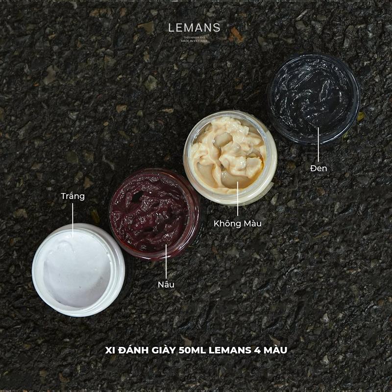 XI ĐÁNH GIÀY 50ML Xi LEMANS 4 mầu Đen Nâu Trắng và không mầu dùng để bảo dưỡng phục hồi cho da giày túi ví áo...