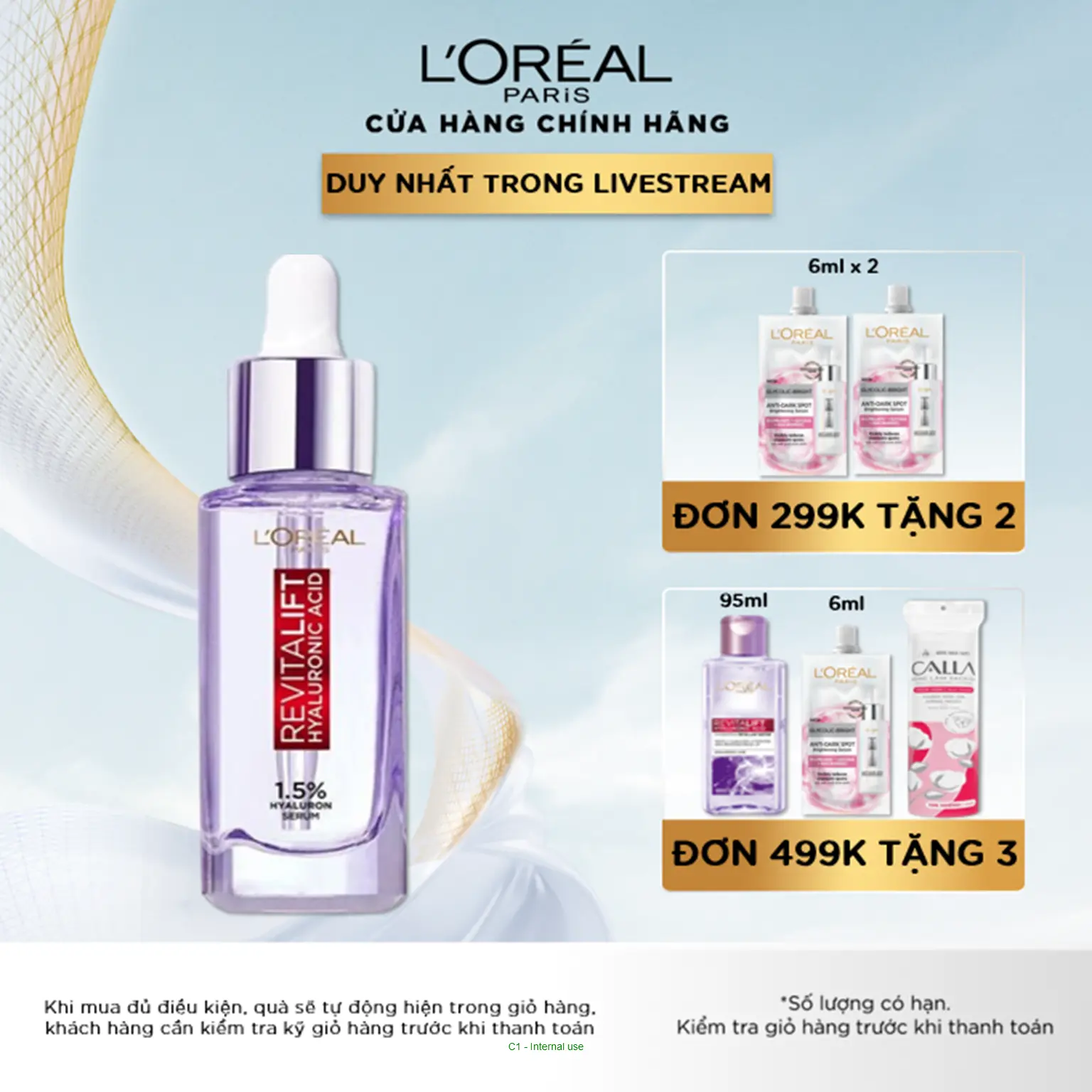 Serum dưỡng cấp ẩm, căng mướt da Revitalift 1.5% Hyaluronic Acid L'oreal Paris Serum 30ml Skincare Làm Đẹp Da Dưỡng Ẩm Da