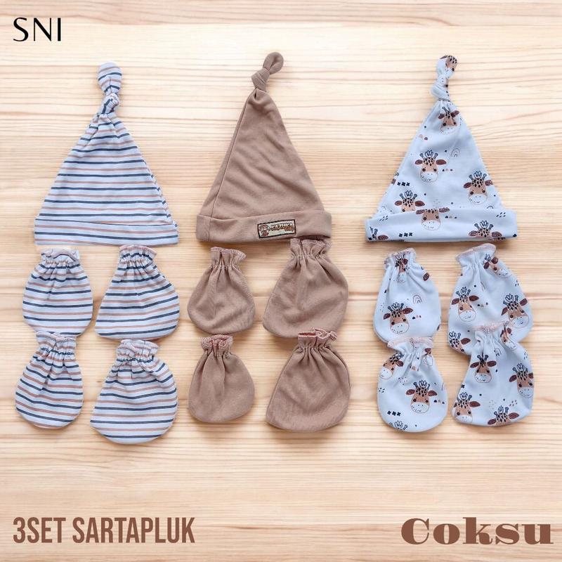 Product Introduction of 9in1 / 3 Set Topi Dan Sarung tangankaki Bayi Baru Lahir (SNI) Usia 0-3 Bulan Unisex Fashion 9