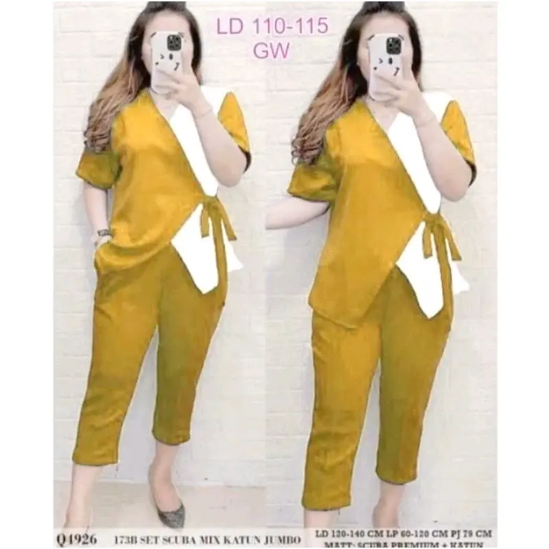 Setelan Marshanda setcel wanita kekinian set andin kombinasi 2 warna terlaris dan termurah anggun yelow 8