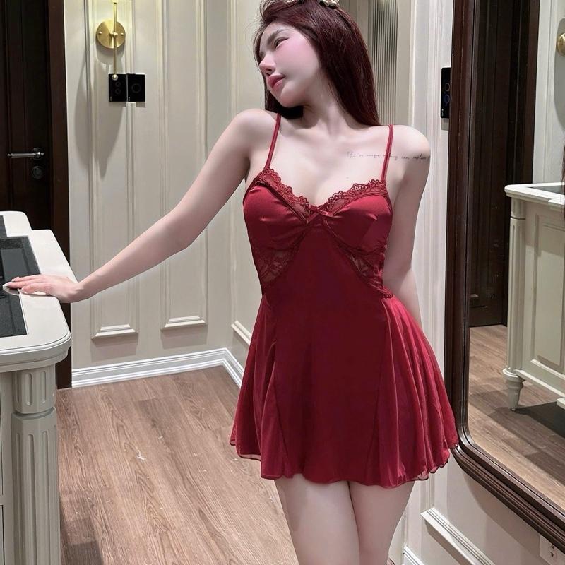 V471 - Váy ngủ lụa phối ren có đệm mút, from ôm tôn dáng gợi cảm,hàng chuẩn QC cao cấp