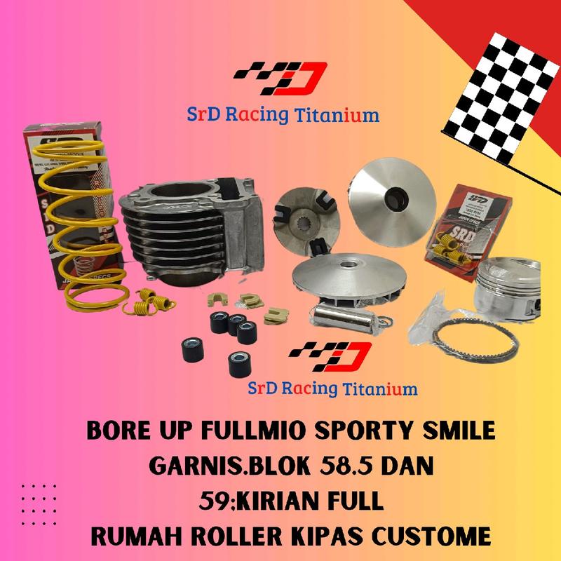 Blok Seher Bore Up Mio Sporty Mio Soul 150 cc 58.5 - Paket Full Roller Kipas Roller - Per CVT - Per Kampas Klip All Racing SRD 2