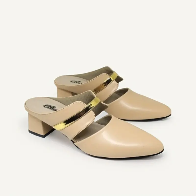 BIG SIZE 40-45 | Sepatu Sandal Mules Heels Pesta Wanita Ukuran JUMBO Besar | A101 Beige 2