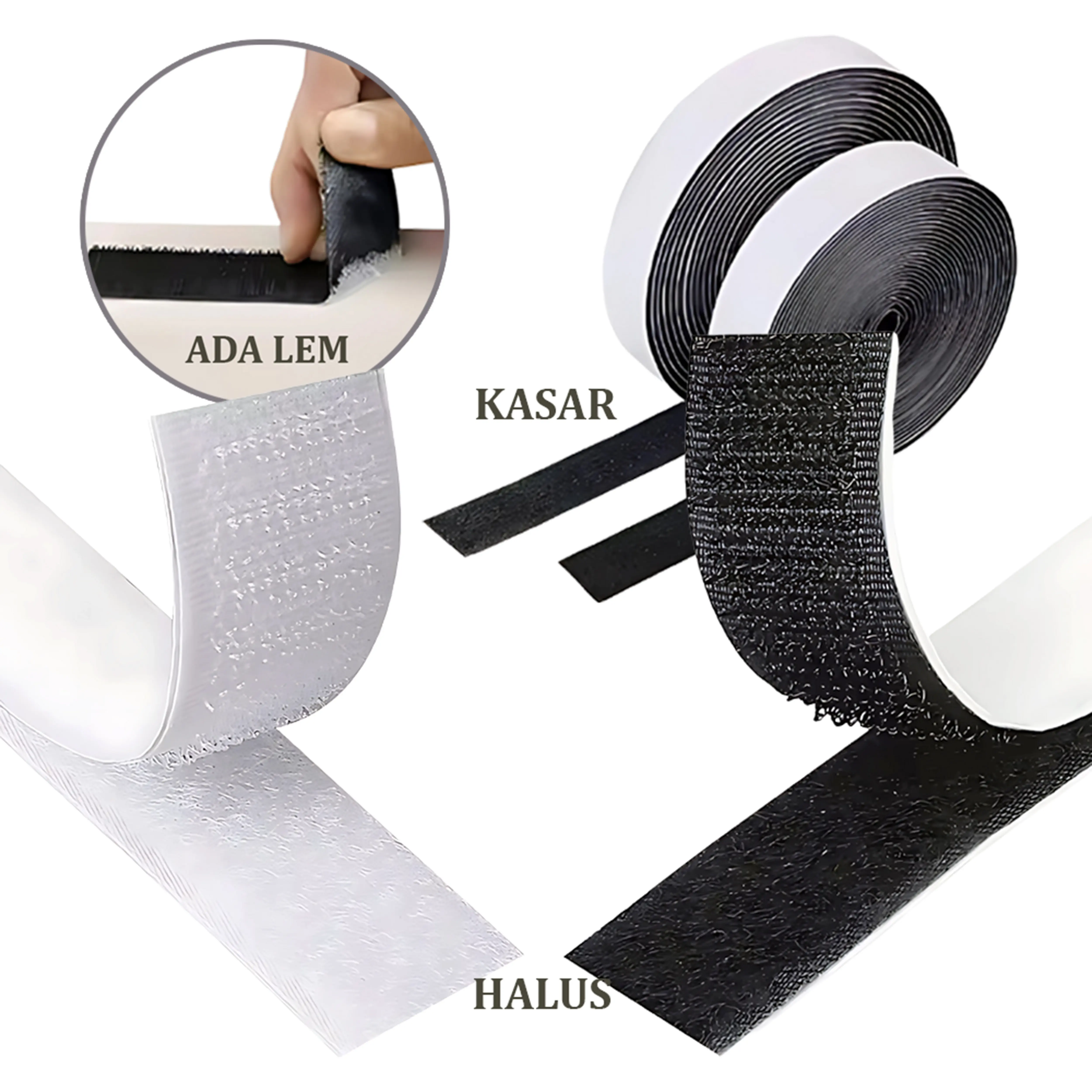 Lakban Perekat Velkro Kasar Halus 20 25 30 50 mm Magic Tape Nylon Hook and Loop Tempel Serbaguna