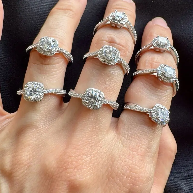 Cincin Bella Full Permata Kotak - Asli Perak 925 - Cincin Mewah Wanita - Cincin Wanita Fashionable - Cincin Murah