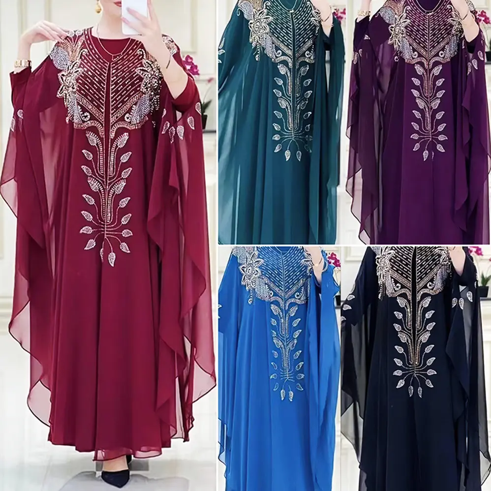 Barju Raya 2024 Large Size Dress cardigan & inner Suit Chiffon Heavy Industry Ironing Diamond Robe Middle East Malay Muslim Suit