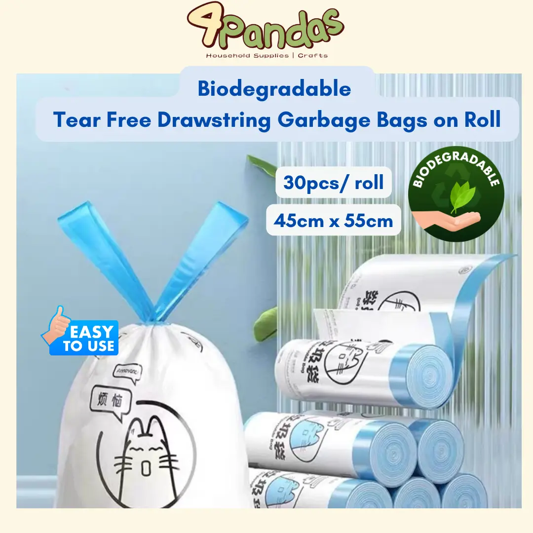 Biodegradable Thickened Drawstring Trash Bag Garbage Bag 30pcs Per Rolls 45cm x 50cm Environmentally Friendly