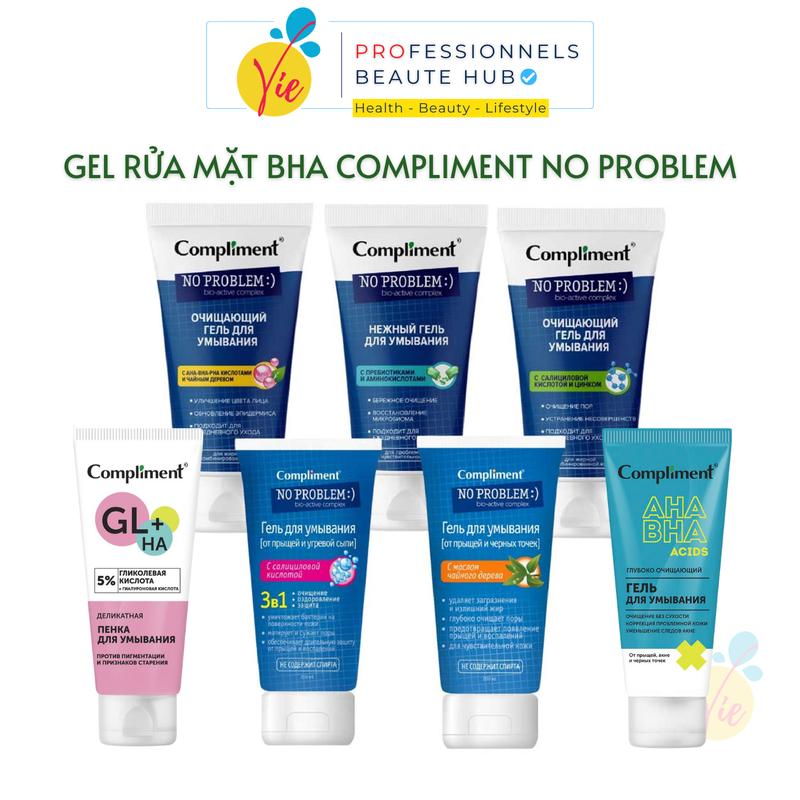    COMBO 2 TUÝP   Sữa rửa mặt Compliment No Problem BHA & Tea Tree làm sạch sâu giảm dầu mụn cho mọi loại da 