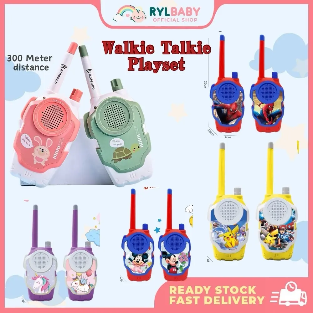 300meter/50meter KIDS WALKIE TALKIE CARTOON SERIES (SPIDERMAN, UNICORN, POKEMON, FROZEN,MICKEY)  Audio Plastic
