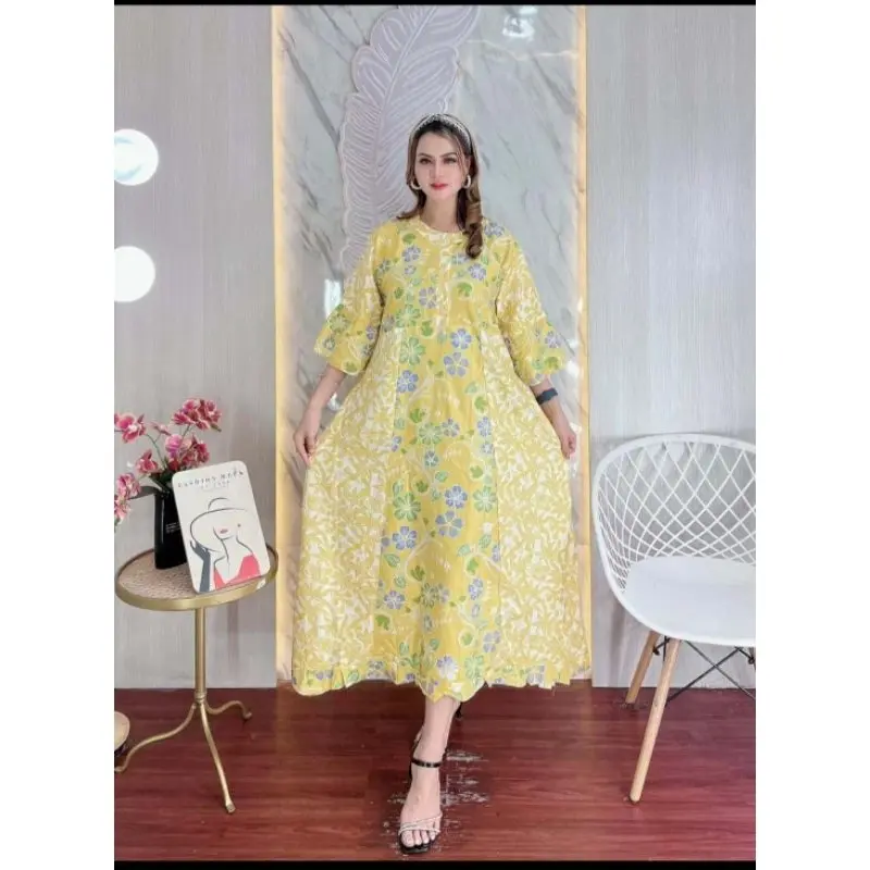 Daster Panjang Maura Terbaru Bahan Rayon Santung Nyaman Tebal LD 110 ALL Size Busui Kancing ibu hamil Pendek Motif Batik  Lengan Bumil Wanita 3