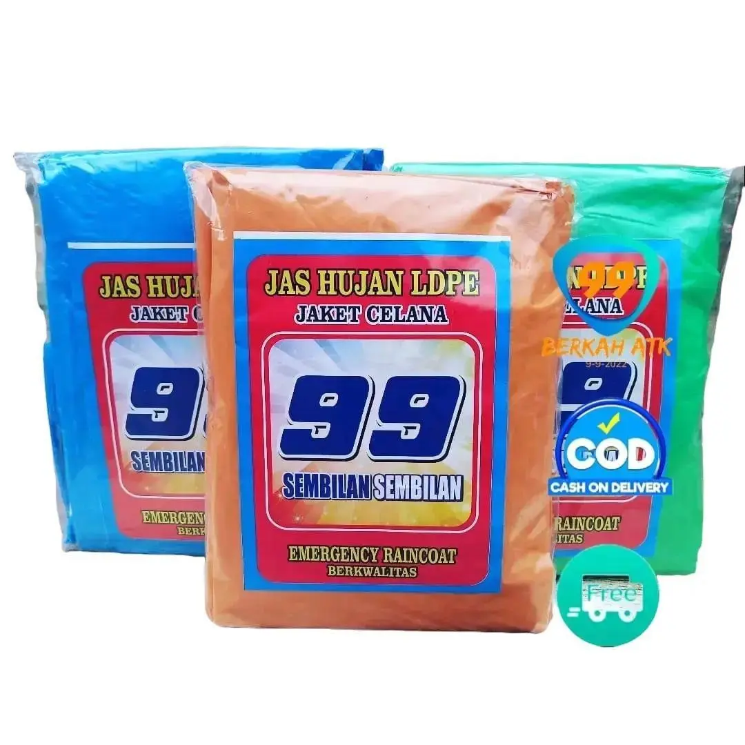 99-Isi 12 JAS HUJAN SETELAN BAJU CELANA Mantel jas hujan plastik Tahan air Biru Hijau Orange Lipat Mudah Dibawa