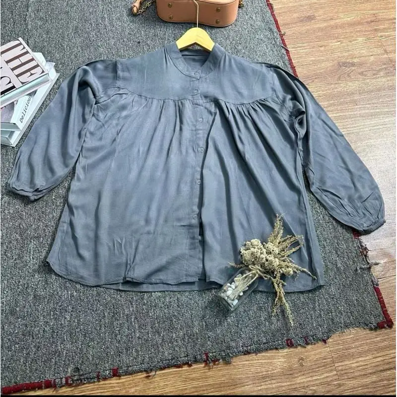 Shalsa Blouse Rayon Twill / Kemja wanita / Atasan katun wanita casual / kemja polos panjang wanita Tangan Karet 6