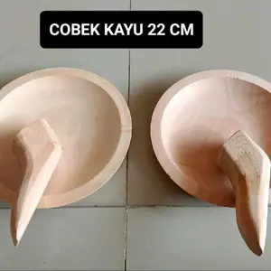 Coet Sambal Cobek Kayu 22 CM dengan Ulekan Alami untuk Masak dan Gilingan