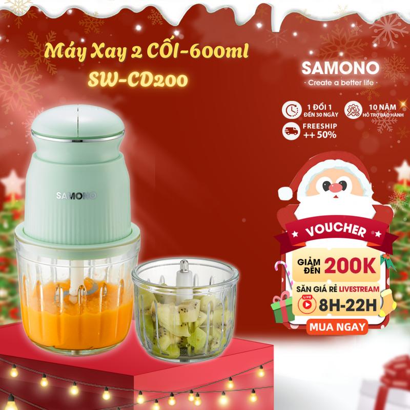 SP MỚI Máy xay thực phẩm đa năng 8 lưỡi dao xay đa năng xay ăn dặm 0.6L Samono SW-CD200 cho bé 200W cối thủy tinh kèm xay ăn dặm xay thịt nhuyễn mịn- Bảo hành 12 tháng