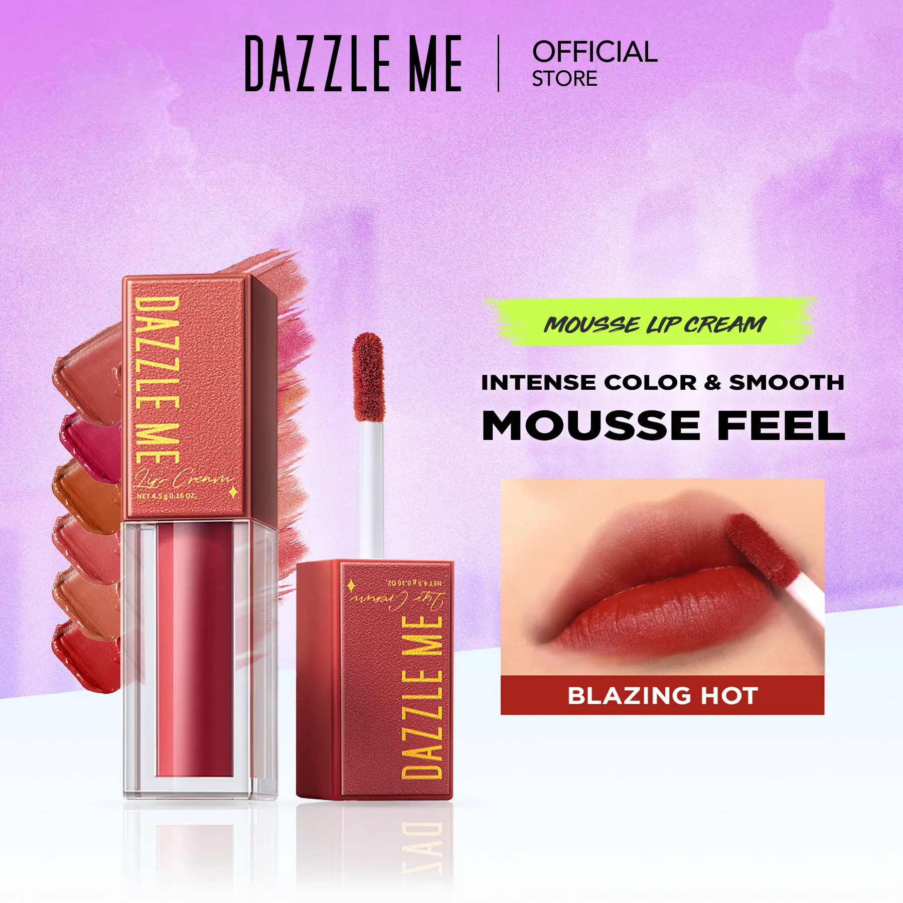 [BPOM] DAZZLE ME Mousse Lip Cream Silky Lipstik Moisturizing Lip Care Reduce Lip Wrinkles High Pigmentation Tahan 12 Jam dengan Tampilan Bibir yang Cerah Glossy Plumpy Lip