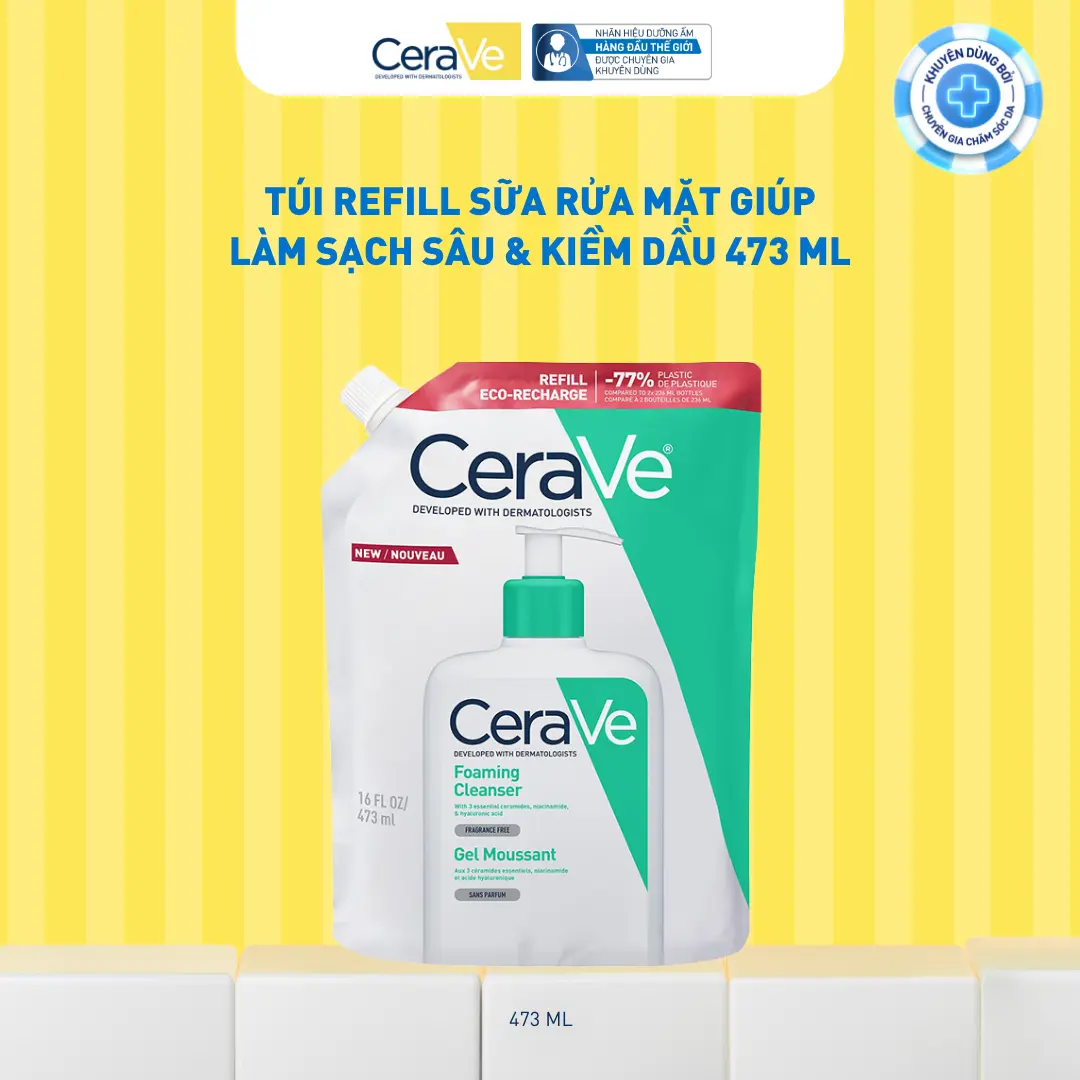 Sữa rửa mặt giúp làm sạch sâu dành cho da dầu Cerave Foam Cleanse 473ML - Refill, tạo bọt làm sạch sâu dịu nhẹ và cung cấp độ ẩm cho da. Chăm sóc da_Sữa rửa mặt_Skincare cho Nam và Nữ_Cleansing