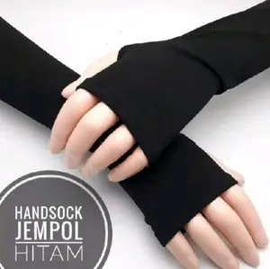 HANDSOCK  WANITA BERJENPOL/ SARUNG TANGAN WARNA Hitam Panjang Muslim