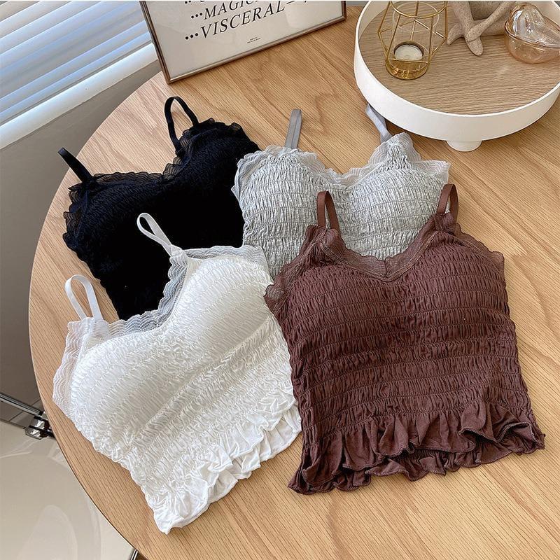 Tanktop import Wanita kamisol padded hiasan renda cantik bh pakaian dalam fashion 1076 2